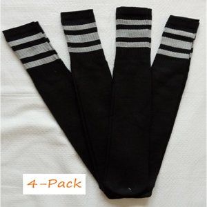 Baseball Socks Softball Striped Tube Socks Cotton Game Socks Black & Gray 23"